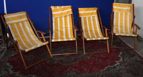 FOUR STUNNING FOLD UP DECK CHAIRS IN GOOD CONDITION BY SPARE TIME COLLECTION!!!