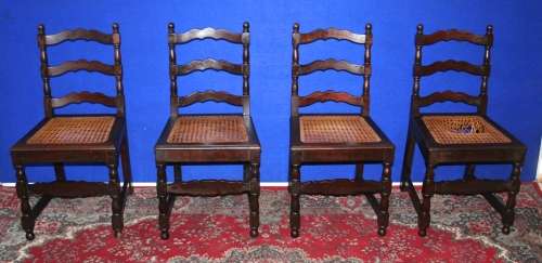 FOUR EXQUISITE ANTIQUE KIAAT? CHAIRS WITH WICKER SEATS SO MUCH TURNED DETAIL