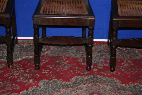 FOUR EXQUISITE ANTIQUE KIAAT? CHAIRS WITH WICKER SEATS SO MUCH TURNED DETAIL