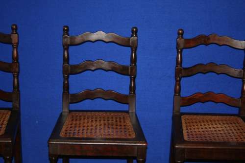 FOUR EXQUISITE ANTIQUE KIAAT? CHAIRS WITH WICKER SEATS SO MUCH TURNED DETAIL