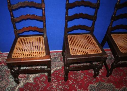 FOUR EXQUISITE ANTIQUE KIAAT? CHAIRS WITH WICKER SEATS SO MUCH TURNED DETAIL