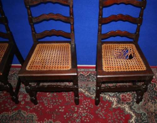 FOUR EXQUISITE ANTIQUE KIAAT? CHAIRS WITH WICKER SEATS SO MUCH TURNED DETAIL