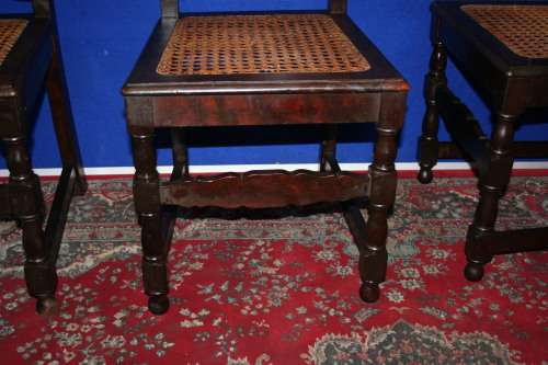 FOUR EXQUISITE ANTIQUE KIAAT? CHAIRS WITH WICKER SEATS SO MUCH TURNED DETAIL