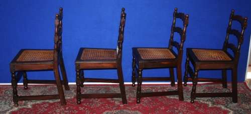 FOUR EXQUISITE ANTIQUE KIAAT? CHAIRS WITH WICKER SEATS SO MUCH TURNED DETAIL