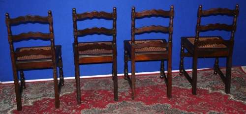 FOUR EXQUISITE ANTIQUE KIAAT? CHAIRS WITH WICKER SEATS SO MUCH TURNED DETAIL