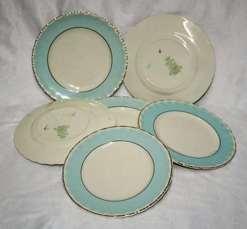 SEVEN GORGEOUS SIDE PLATES - CREAM PETAL -GRINDLEY ENGLAND LIGHT BLUE WITH A STUNNING GOLD TRIM!!!