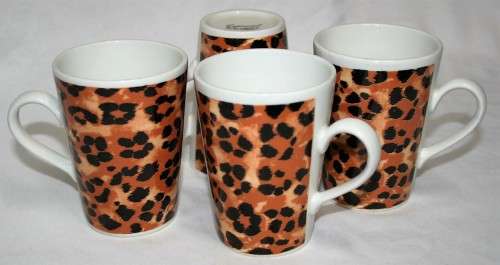 FOUR  STUNNING LEOPARD PRINT COFFEE MUGS - CONTINENTAL MUGS