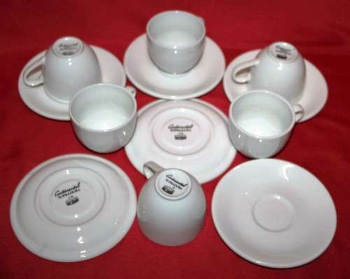 A COLLECTION OF SIX CRISP WHITE SCONTINENTAL SUPRADURA - SABS - SIX CUPS WITH SAUCERS