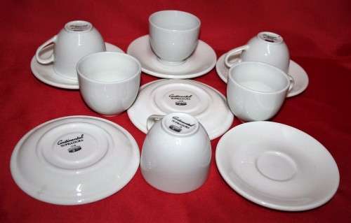 A COLLECTION OF SIX CRISP WHITE SCONTINENTAL SUPRADURA - SABS - SIX CUPS WITH SAUCERS