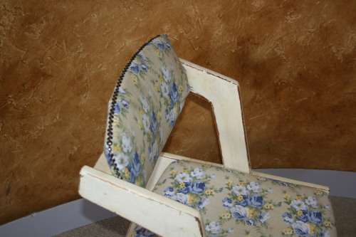 A GORGEOUS DIFFERENT SHAPED SHABBY CHIC WOODEN CHAIR STUNNING FABRIC!!!