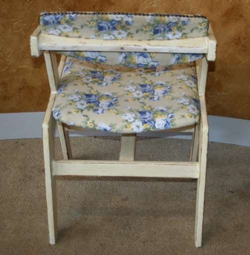 A GORGEOUS DIFFERENT SHAPED SHABBY CHIC WOODEN CHAIR STUNNING FABRIC!!!