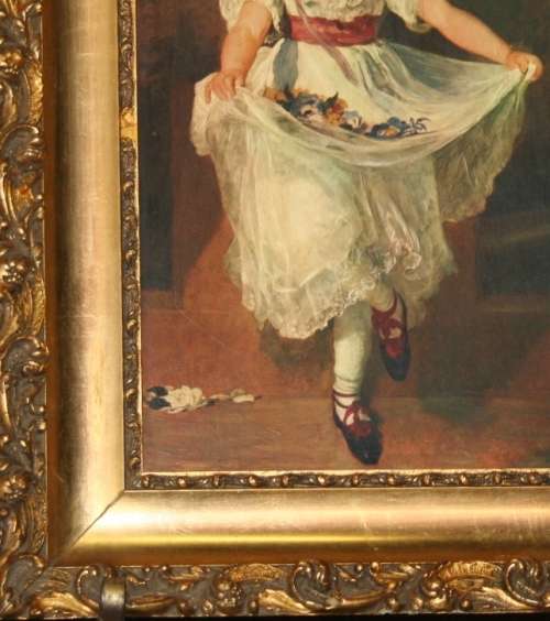 A GORGEOUS DETAILED OIL ON BOARD OF A LITTLE GIRL IN A SPECTACULAR FRAME