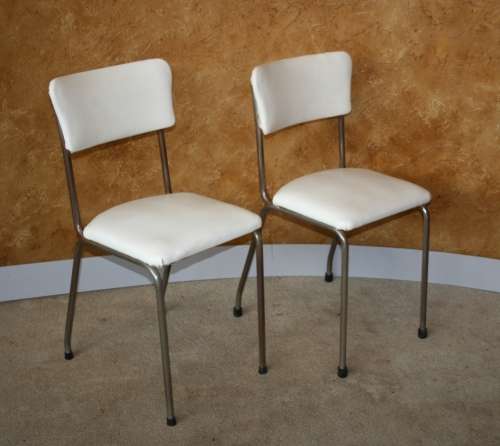 TWO CRISP WHITE VINTAGE KITCHEN CHAIRS WITH A STEEL FRAME - RETRO CHIC!!!