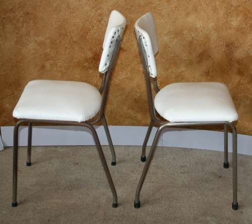 TWO CRISP WHITE VINTAGE KITCHEN CHAIRS WITH A STEEL FRAME - RETRO CHIC!!!