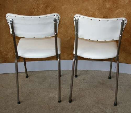 TWO CRISP WHITE VINTAGE KITCHEN CHAIRS WITH A STEEL FRAME - RETRO CHIC!!!