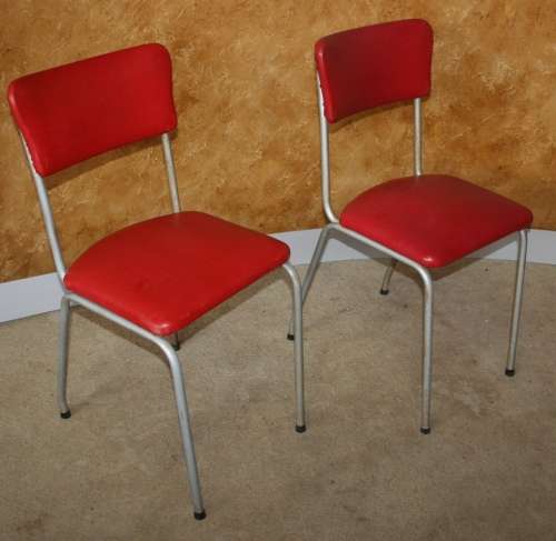 TWO VIBRANT RED VINTAGE KITCHEN CHAIRS WITH A STEEL FRAME - RETRO CHIC!!!