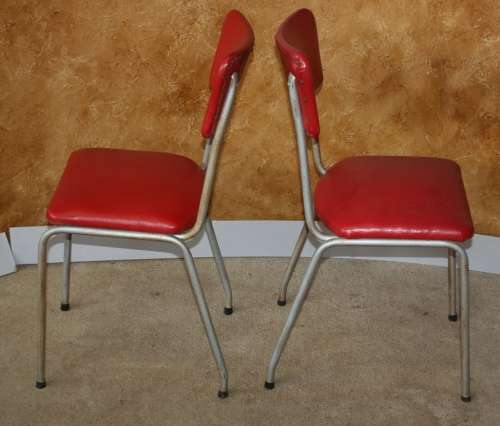 TWO VIBRANT RED VINTAGE KITCHEN CHAIRS WITH A STEEL FRAME - RETRO CHIC!!!
