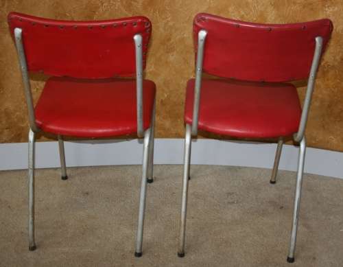 TWO VIBRANT RED VINTAGE KITCHEN CHAIRS WITH A STEEL FRAME - RETRO CHIC!!!
