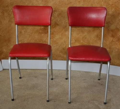 TWO VIBRANT RED VINTAGE KITCHEN CHAIRS WITH A STEEL FRAME - RETRO CHIC!!!