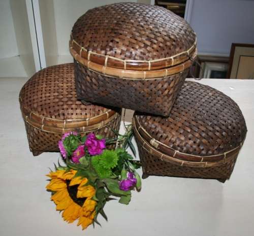 THREE BEAUTIFUL WEAVED RICE BASKETS FANTASTIC HOME DECOR AND STORAGE BASKETS