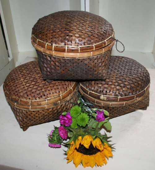 THREE BEAUTIFUL WEAVED RICE BASKETS FANTASTIC HOME DECOR AND STORAGE BASKETS
