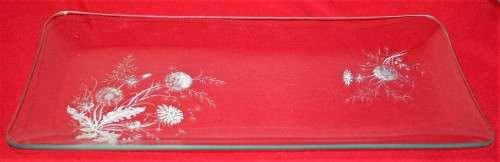 A stunning Rectangular glass cookie or salad platter with white floral pattern Marvelous!!!