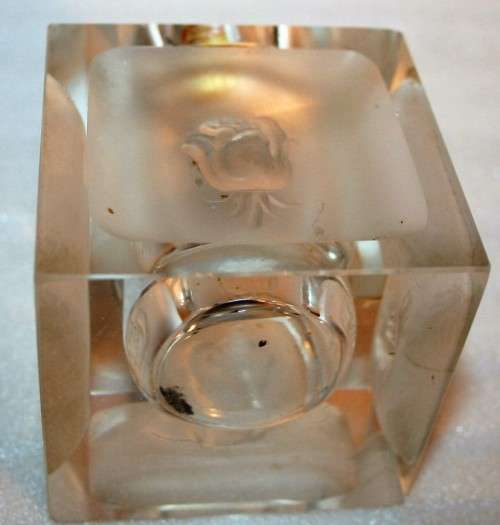 Vintage rare Byron Hirota Glass Table Lighter - Rose Square Shape - working