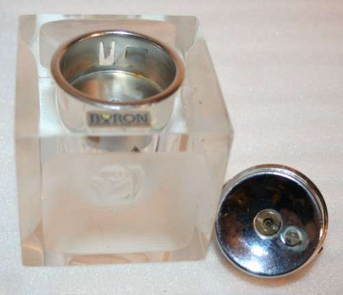 Vintage rare Byron Hirota Glass Table Lighter - Rose Square Shape - working