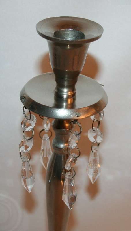 Two Spectacular Silver Metal Tall Candle Holders with stunning "crystal like" deco