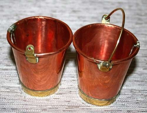 Two Miniature Copper Buckets One with Handle Mini Dollhouse Bucket Copper Country Kitchen Wall