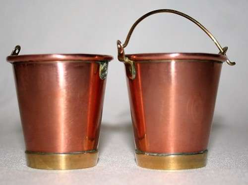 Two Miniature Copper Buckets One with Handle Mini Dollhouse Bucket Copper Country Kitchen Wall