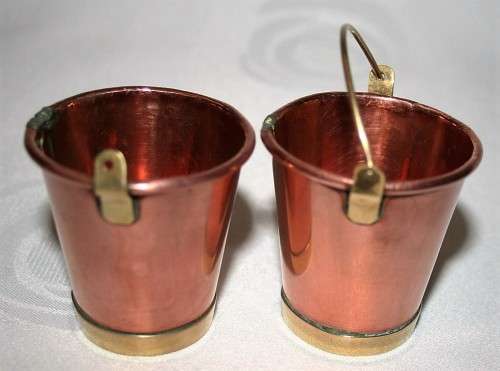 Two Miniature Copper Buckets One with Handle Mini Dollhouse Bucket Copper Country Kitchen Wall