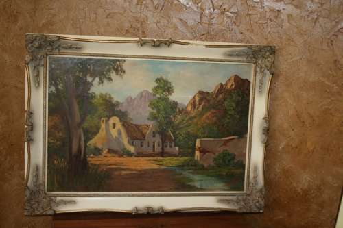 A Lovely Original Vintage Oil Paintings of a farm by J L Fourie in a Spectacular frame!