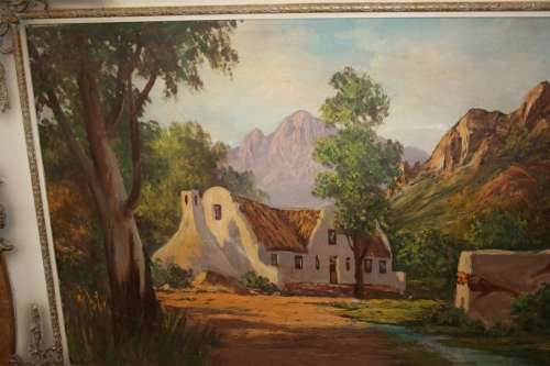 A Lovely Original Vintage Oil Paintings of a farm by J L Fourie in a Spectacular frame!