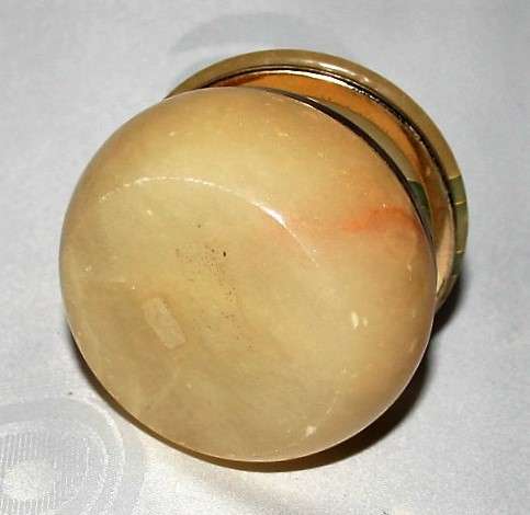 A Stylish Vintage Light brown & Cream with Golden tone rim Onyx trinket or Pill Box