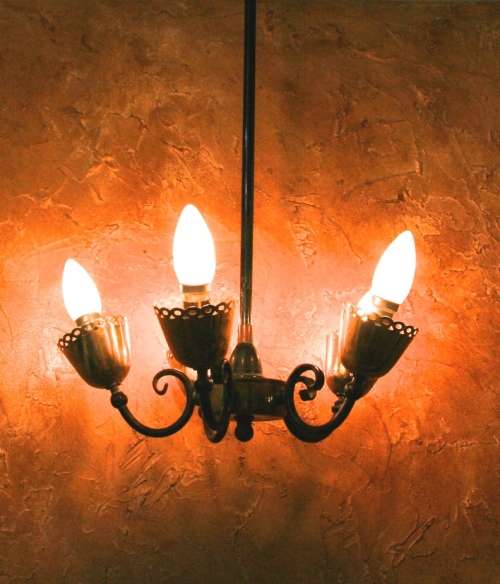 A very unusual Vintage four  branch cockerel themed chandelier, light fitting with four Brass cups