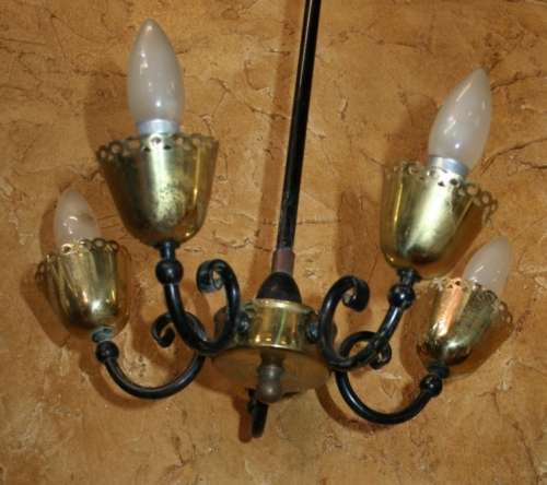 A very unusual Vintage four  branch cockerel themed chandelier, light fitting with four Brass cups