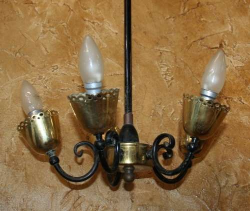 A very unusual Vintage four  branch cockerel themed chandelier, light fitting with four Brass cups