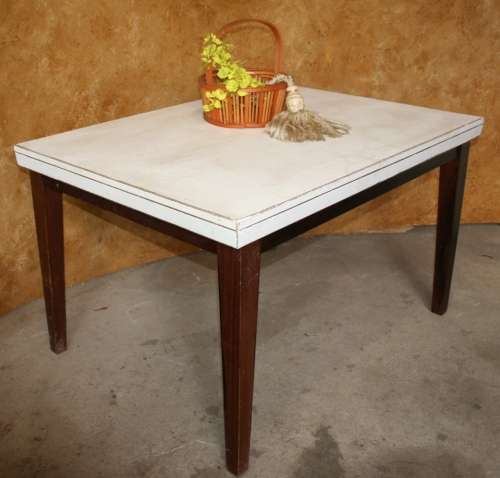 A MARVELOUS FOUR SEATER SHABBY CHIC TABLE WITH A WHITE TOP - AND DARK LEGS - STUNNING!!!