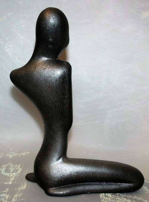 Vintage Ceramic sculpture of a nude lady silver ceramic.  This beautiful piece has a silver color