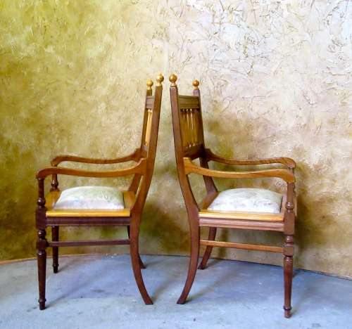 TWO EXQUISITE SOLID YELLOW WOOD & AFRICAN BLACKWOOD CARVER CHAIRS STUNNING DETAIL -BID PER EACH
