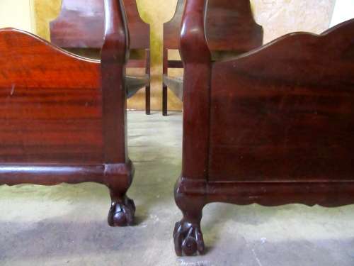 TWO EXQUISITE SOLID IMBUIA  BED SET w H/BOARD, F/BOARD & BASE IN EXCELLENT CONDITION! BID PER EACH