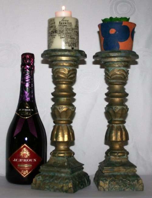 Two Heavy Resin Casted 1.5kg - Sicily Distressed Resin Pillar Candle Holders bid per each!