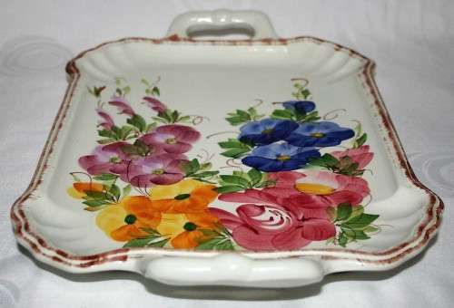 Antique Hand Painted Fine Porcelain Serving plate colorful design with a stunning trim