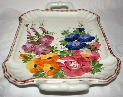 Antique Hand Painted Fine Porcelain Serving plate colorful design with a stunning trim