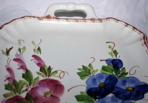 Antique Hand Painted Fine Porcelain Serving plate colorful design with a stunning trim
