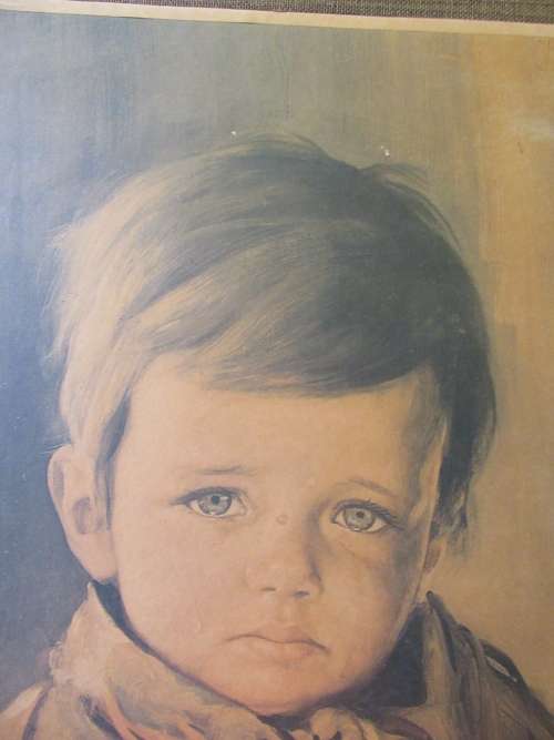 Large Vintage Framed Print on Board of The Crying Boy by Giovanni Bragolin