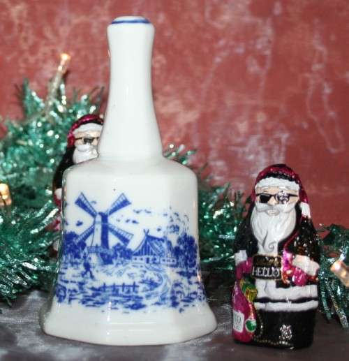 Cobalt Blue Holland Windmill Style Porcelain Bell Pretty shades of blue against creamy white