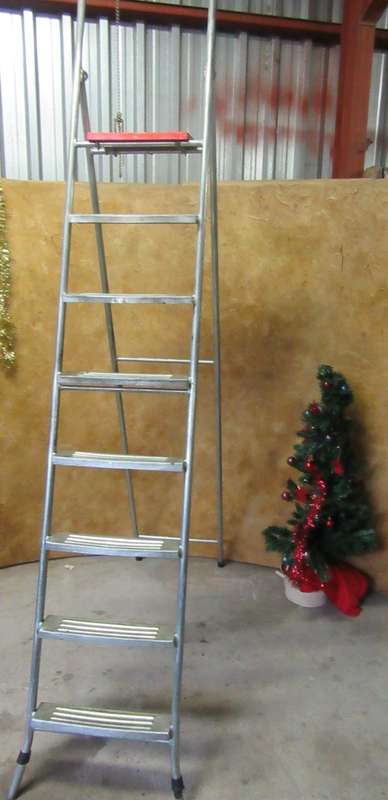 A TALL ALUMINUM FOLD UP LADDER 2.5 m- EASY TO STORE AND HANDY TO HAVE