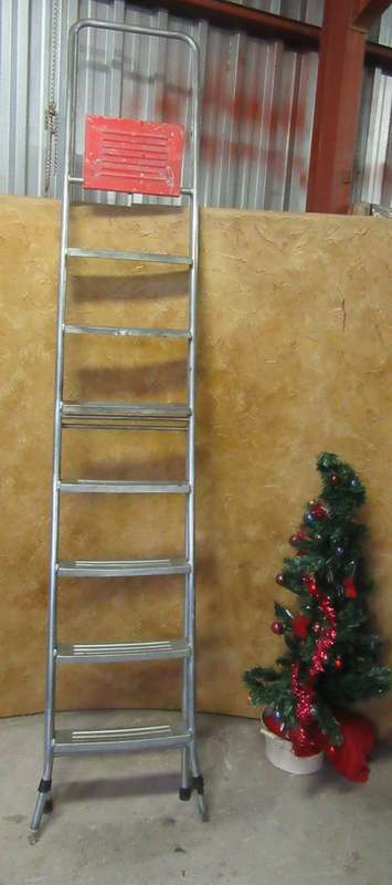 A TALL ALUMINUM FOLD UP LADDER 2.5 m- EASY TO STORE AND HANDY TO HAVE